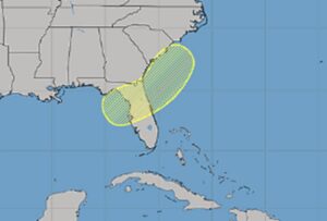 The National Hurricane Center is monitoring the area in yellow for possible development. Image: NHC