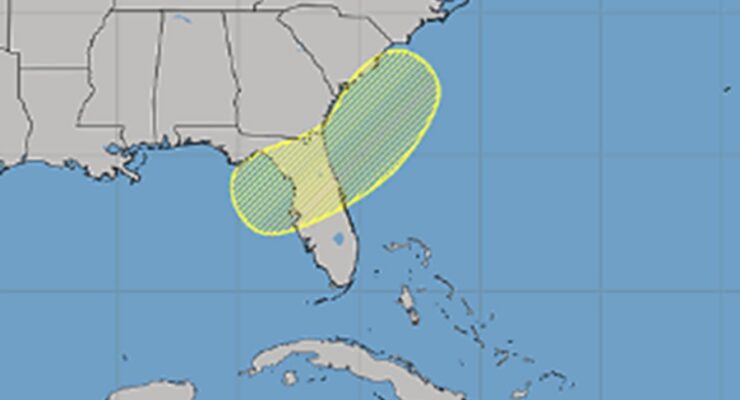 The National Hurricane Center is monitoring the area in yellow for possible development. Image: NHC
