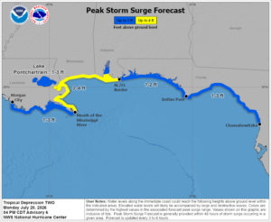 Storm surge flooding is possible as Tropical Storm Bertha takes shape in the Gulf of America this week. Image: NHC