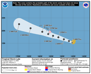 Latest official forecast track for Lala. Image: NHC