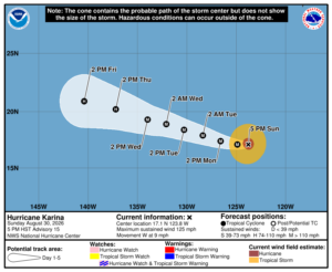 Latest official track for Karina. Image: CPHC / NHC