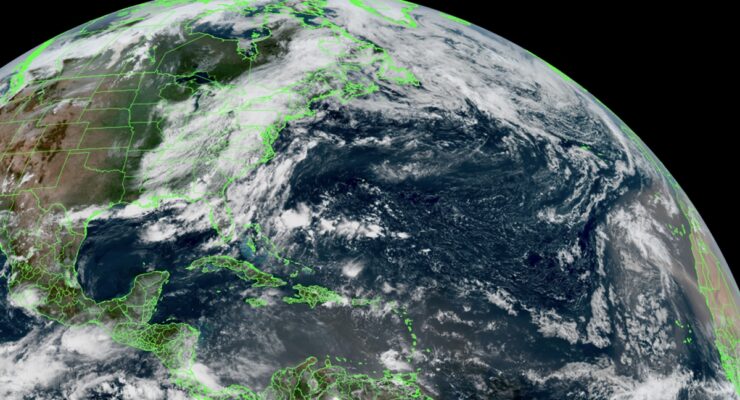 Latest view of the Atlantic Hurricane Basin from the GOES-East weather satellite. Image: NOAA