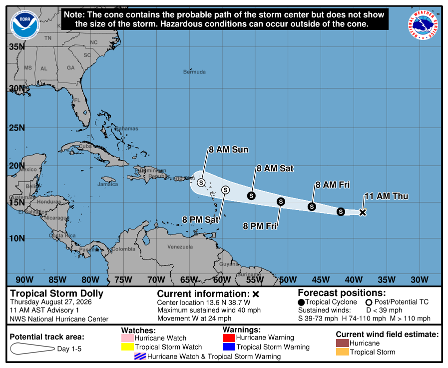 Latest track for Dolly. Image: NHC