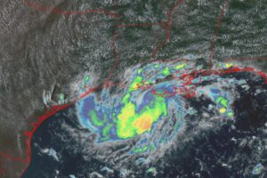 Current satellite view of the new system taking shape in the Gulf of America. Image: NOAA