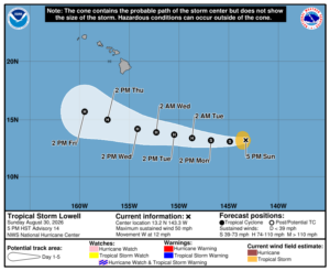 Latest track for Lowell. Image: CPHC/NHC