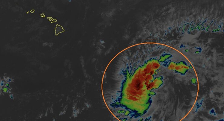 A new tropical depression has formed in the Central Pacific; it will likely be named Tropical Storm Moke soon. Image: NOAA
