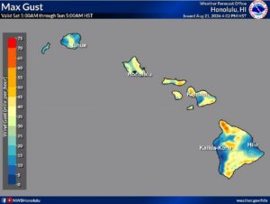 Strong winds could impact the state, even far from the center of Moke. Image: NWS