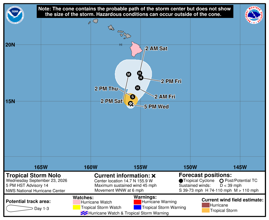 Current three-day track for Nolo. Image: NHC
