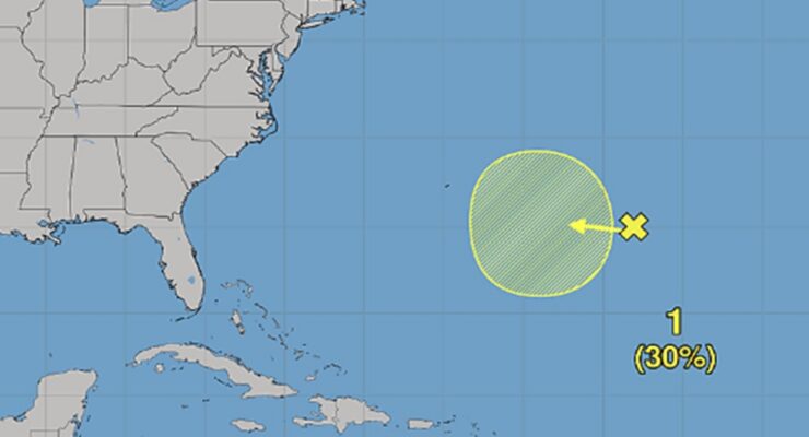 The area in yellow is being monitored for possible tropical cyclone development. Image: NHC