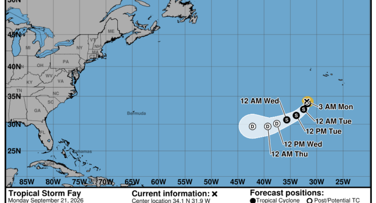 Latest forecast track for Fay. Image: NHC