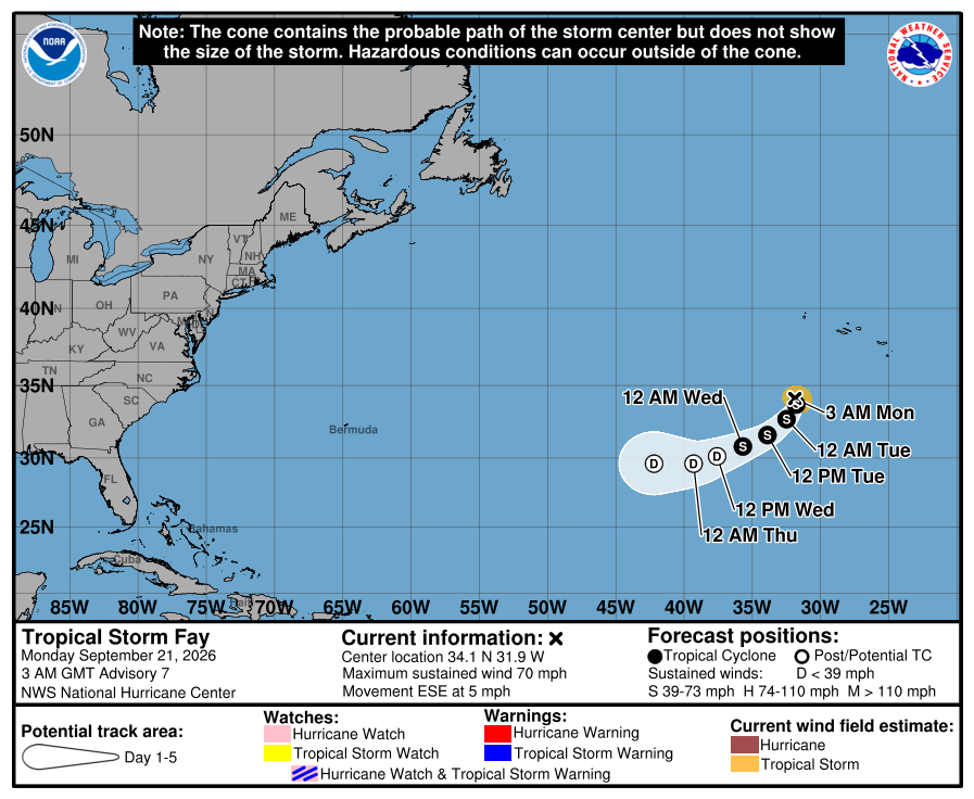 Latest forecast track for Fay. Image: NHC