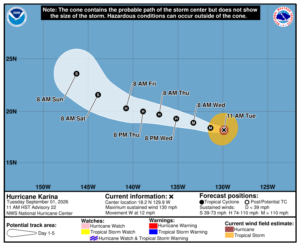 Latest track for Karina. Image: NHC