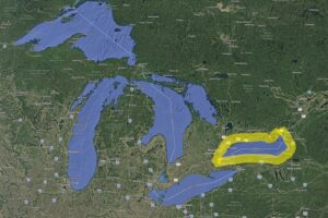 Lake Ontario, highlighted in yellow, is now officially known as Lake America. Image: Google