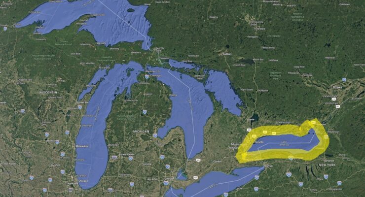 Lake Ontario, highlighted in yellow, is now officially known as Lake America. Image: Google