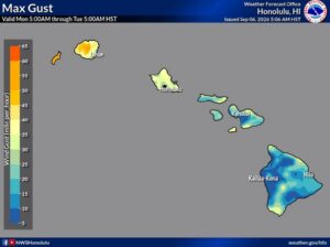 Strong winds are possible across the state, with the strongest winds expected closest to Lowell in the westernmost part of the state. Image: NWS