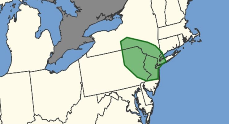 According to the Storm Prediction Center, the area shaded in green is at highest risk of tornadic thunderstorms today. Image: SPC