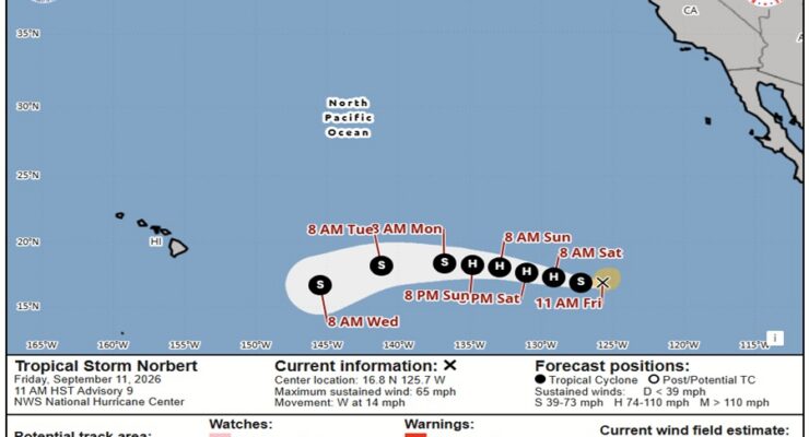 Latest forecast track for Norbert. Image: NHC