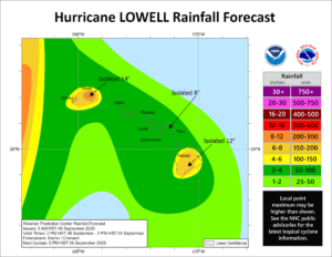 Very heavy rain is expected across the state, even far from Lowell's eye. Image: NHC
