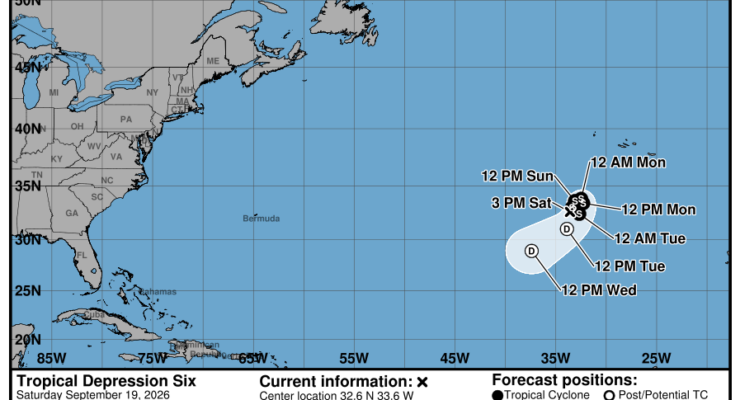 Latest forecast track for the new tropical depression. Image: NHC