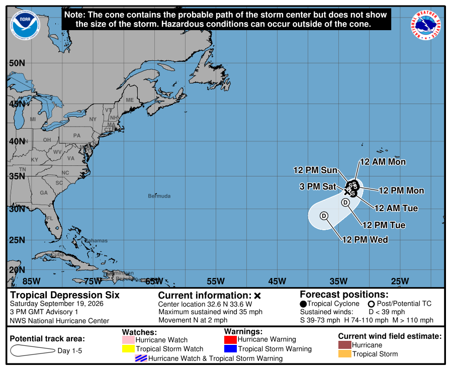 Latest forecast track for the new tropical depression. Image: NHC