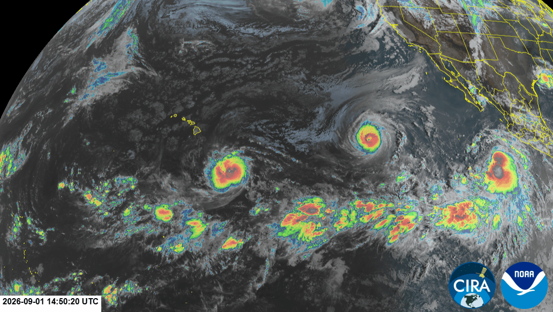 Satellite loop showing storms; GOES-West captured this today.  Image: NOAA