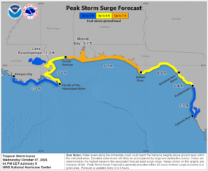 Storm Surge Watches are in effect for portions of the coast where a 5-7 foot storm surge is possible. Image: NHC