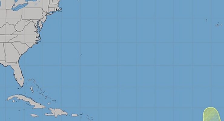 The National Hurricane Center is tracking the shaded yellow area for signs of possible tropical cyclone formation. Image: NHC