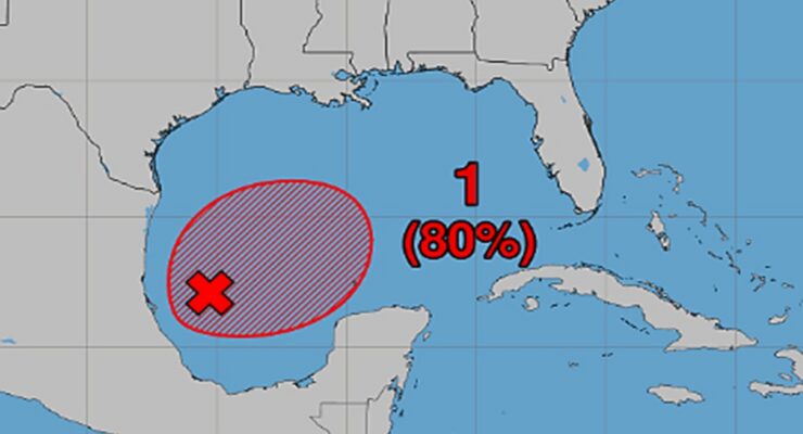 The National Hurricane Center is monitoring a disturbance in the Gulf of America that could become the season's next tropical storm. Image: NHC