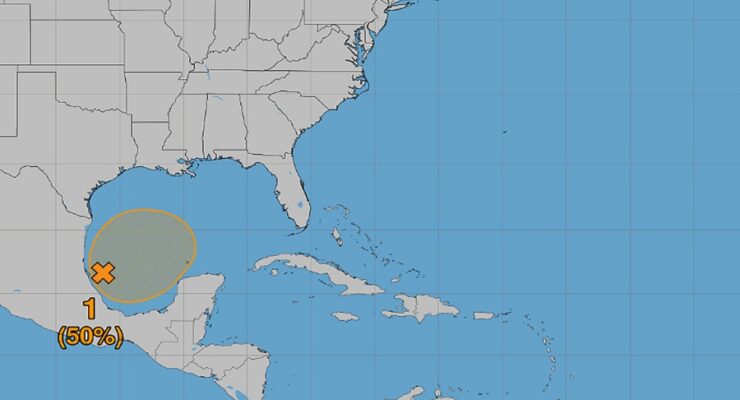 The area in orange is being monitored for potential tropical cyclone development by the National Hurricane Center. Image: NHC