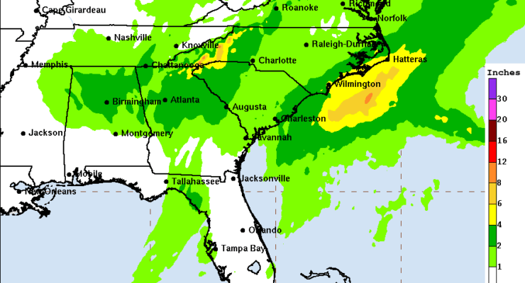 Soaking rains will fall across a broad area as the remnants of Isaias eventually exit the East Coast in about 48 hours. Image: WPC