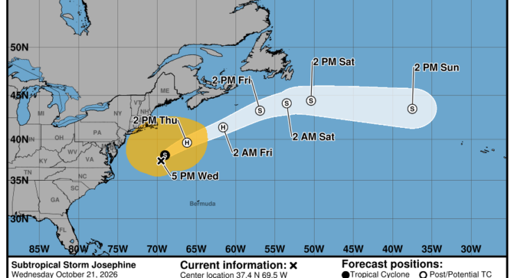 Subtropical Storm Josephine forecast track. Image: NHC