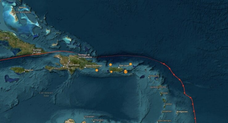Each orange dot is an epicenter of an earthquake that struck the region in the last 24 hours. Image: USGS