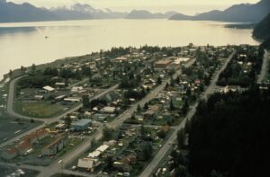 ARCHIVAL PHOTO: Aerial view of Seward and Resurrection Bay, Sept. 13, 1989; not from this storm. Image: ARLIS Reference via Wikimedia Commons 