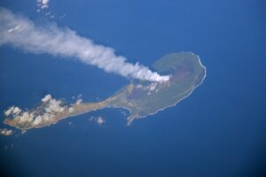 Pagan Island in the Northern Mariana Islands, photographed by an Expedition 30 crew member aboard the International Space Station, March 6, 2012. Archival photo. Image: NASA