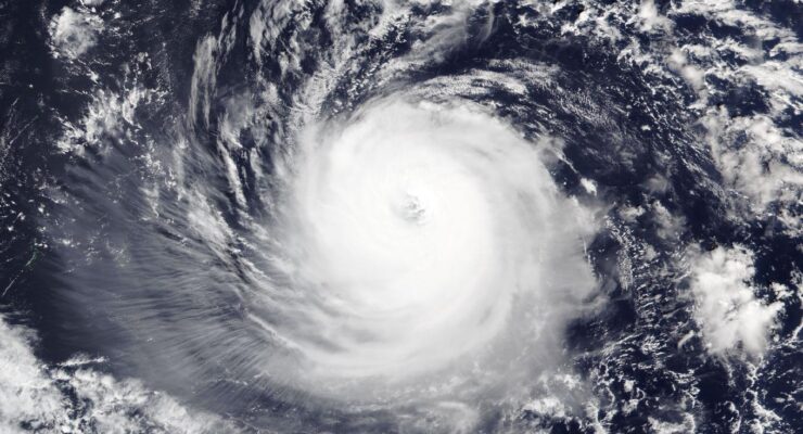 Typhoon In-fa over the western Pacific east of the Mariana Islands, seen in true color by the VIIRS instrument on the NOAA-20 satellite, Oct. 29, 2026. Part of the Mariana Islands chain is visible at the far left edge. Image: NASA Worldview / NOAA